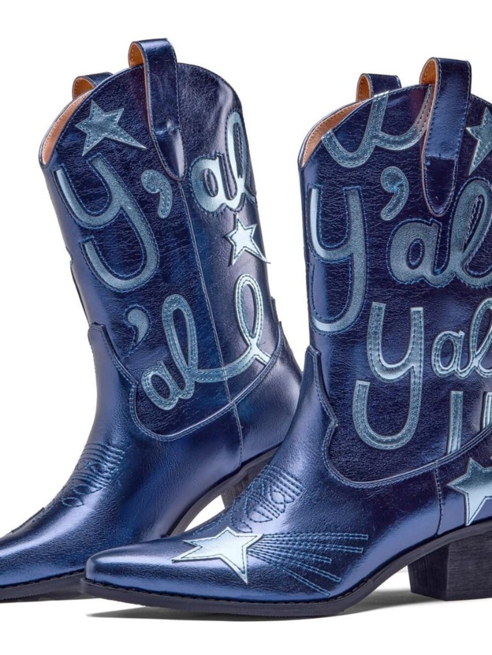 Metallic Cowboy boots for Women Embroidered Mid Calf Womens Cowgirl Boots